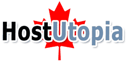 Hostutopia logo with a Canadian maple leaf, representing their expertise in WordPress and web hosting services.